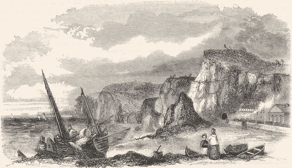 DEVON. Rocks at Dawlish 1850 old antique vintage print picture